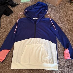 MISSLOOK Blue and White Hoodie with Pink Accents